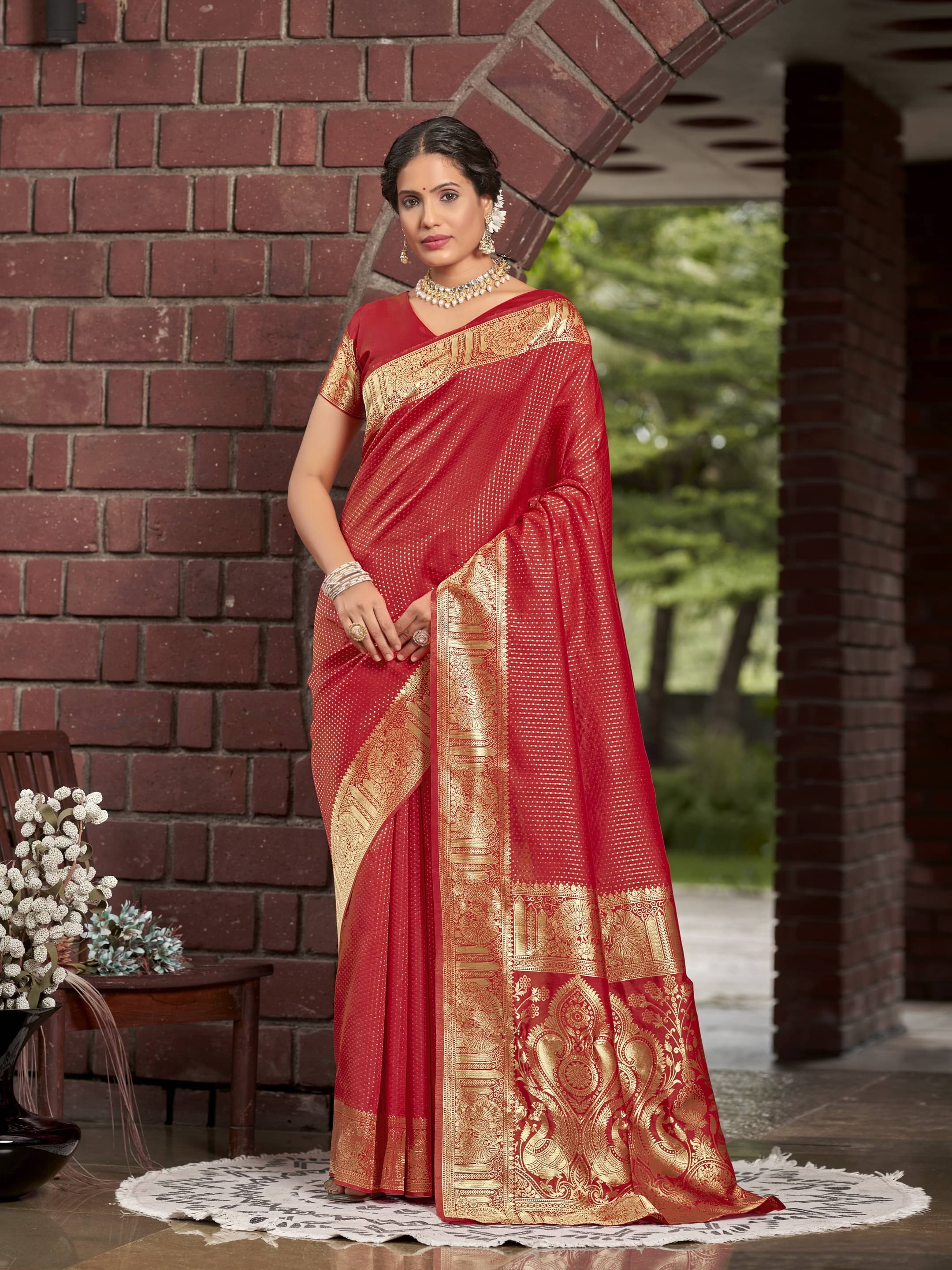 Sariya Jacquard Woven Saree With Unstitched Blouse Piece ( Red ) Sariya Jacquard Woven Saree With Unstitched Blouse Piece ( Red )