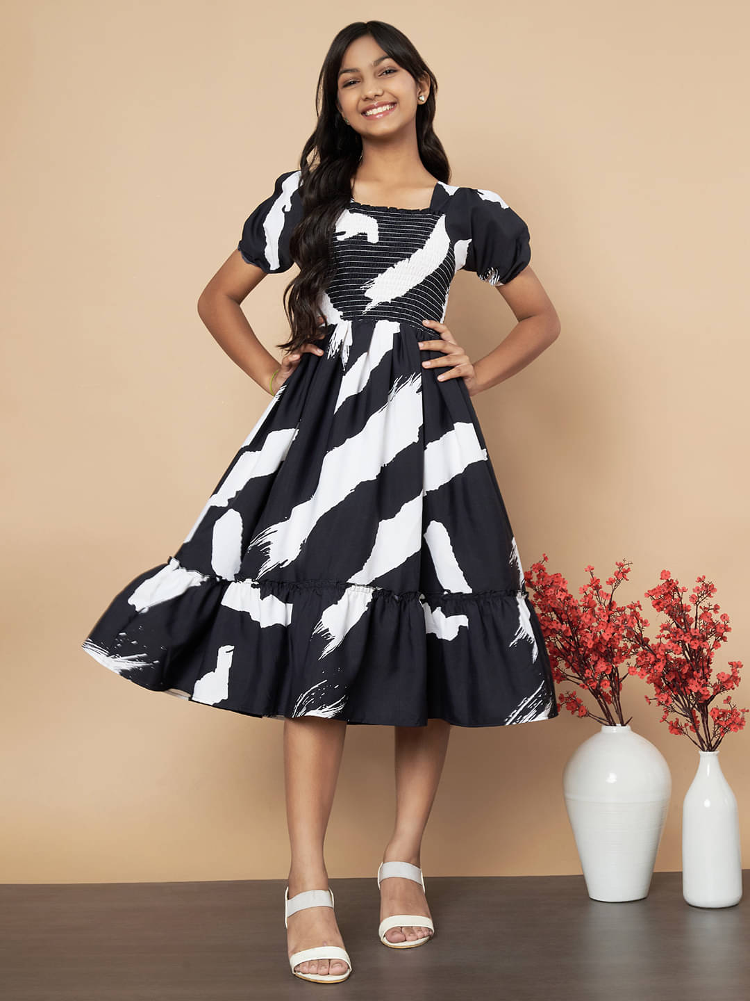 ZWERLON Rayon Fit And Flare Dress For Girls ( Pack of 1 , Black ) ZWERLON Rayon Fit And Flare Dress For Girls ( Pack of 1 , Black )