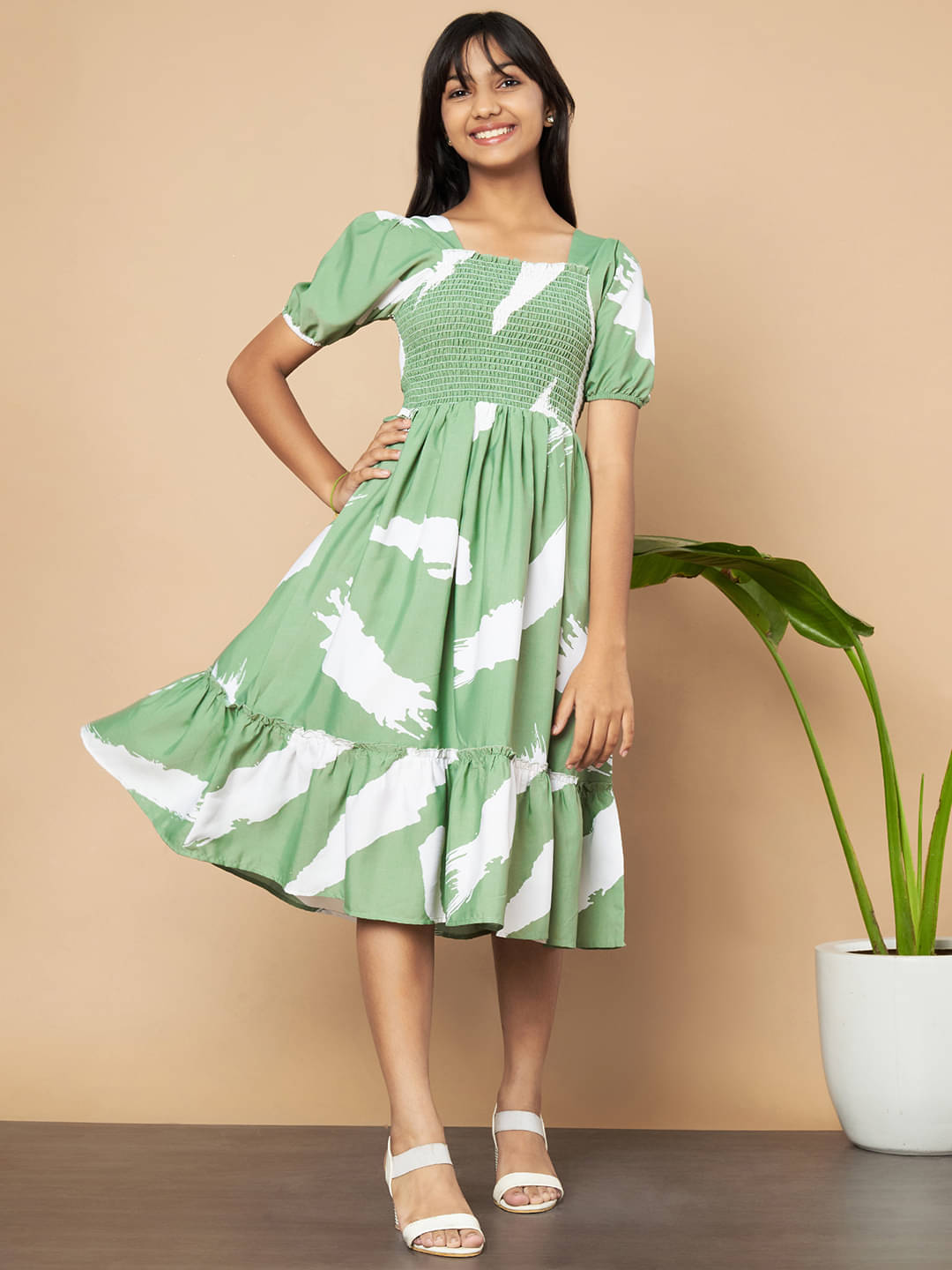     			ZWERLON Rayon Fit And Flare Dress For Girls ( Pack of 1 , Bright Green )