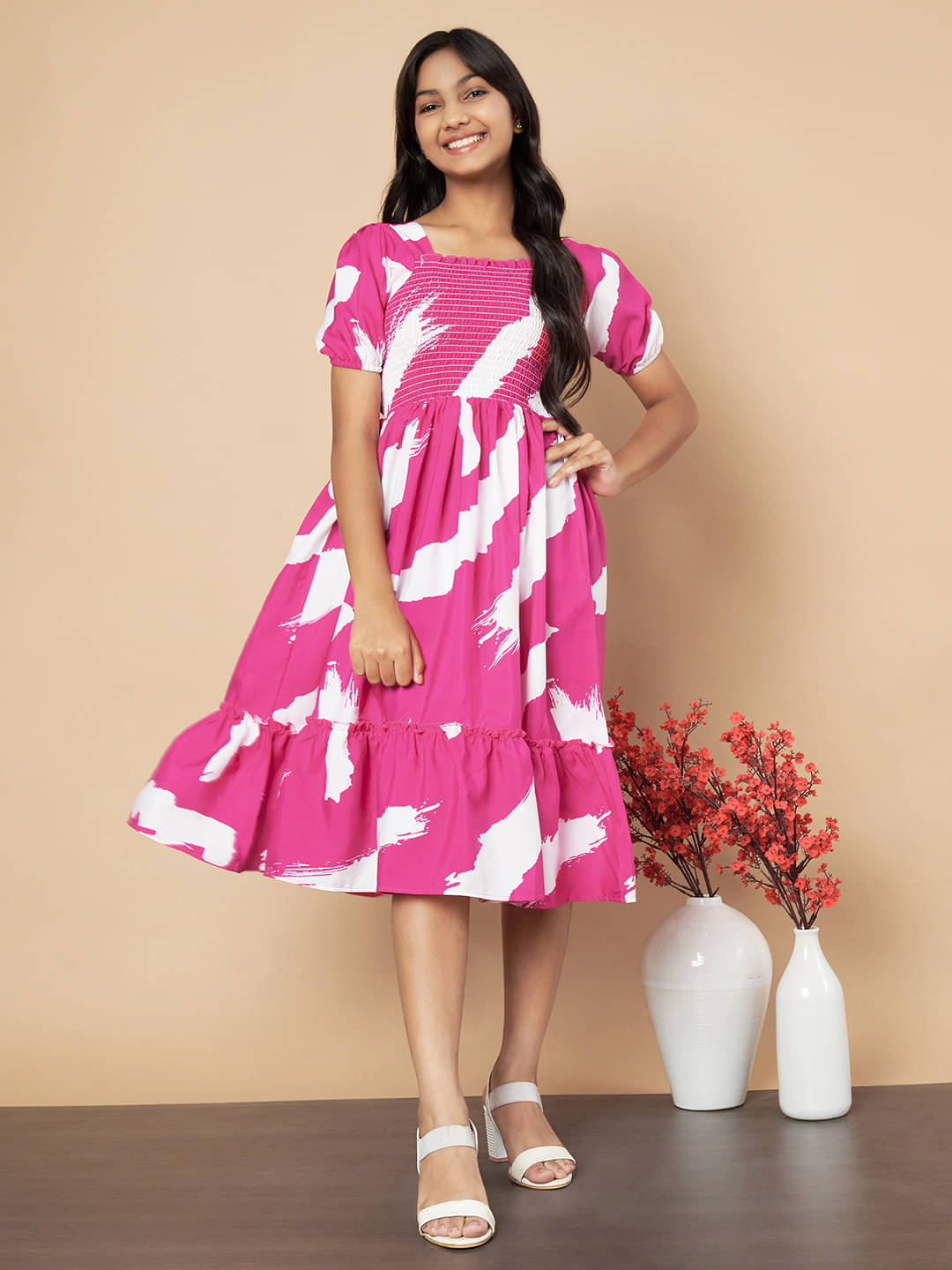 ZWERLON Rayon Fit And Flare Dress For Girls ( Pack of 1 , Pink ) ZWERLON Rayon Fit And Flare Dress For Girls ( Pack of 1 , Pink )