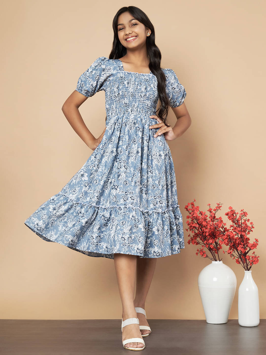     			ZWERLON Rayon Fit And Flare Dress For Girls ( Pack of 1 , Navy Blue )