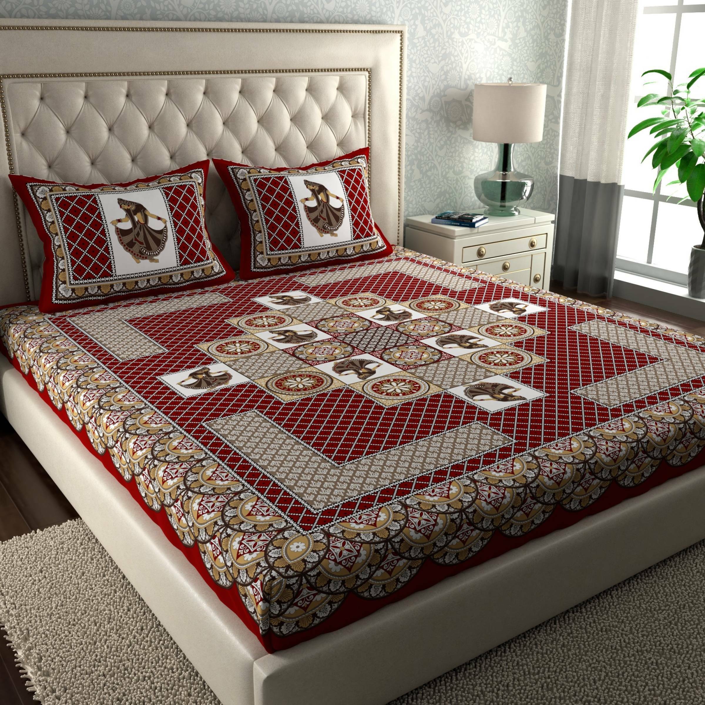 ABHACLOTHO Cotton 1 Double Bedsheet with 2 Pillow Covers ( Red ) ABHACLOTHO Cotton 1 Double Bedsheet with 2 Pillow Covers ( Red )