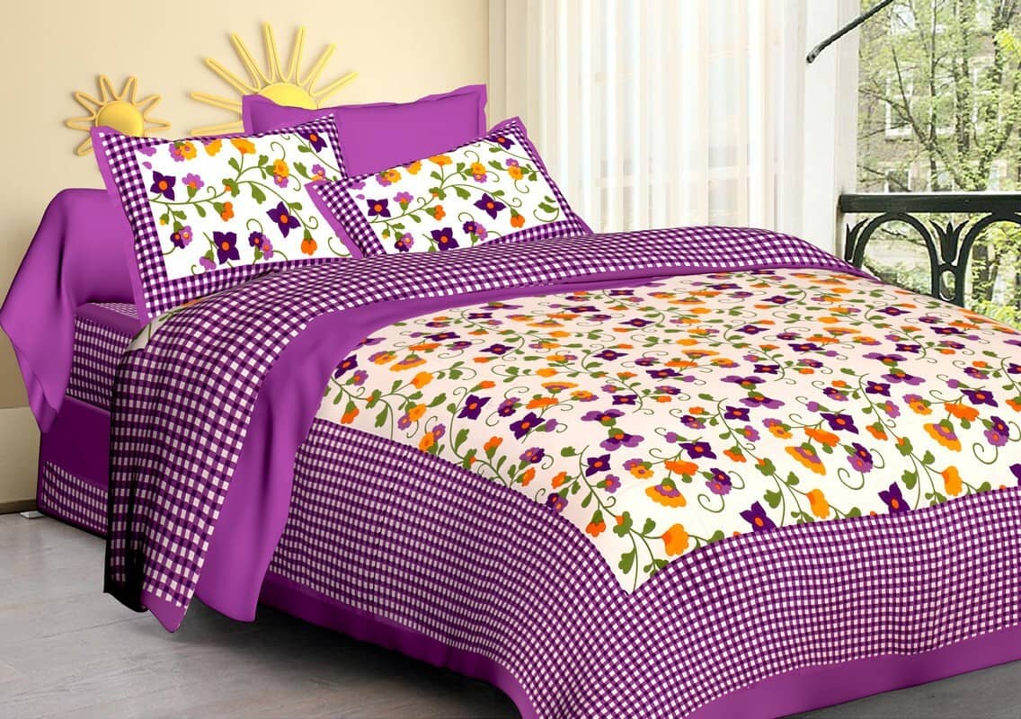 ABHACLOTHO Cotton 1 Double Bedsheet with 2 Pillow Covers ( Purple )