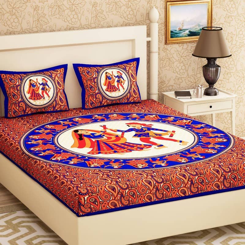 ABHACLOTHO Cotton 1 Double Bedsheet with 2 Pillow Covers ( Blue )