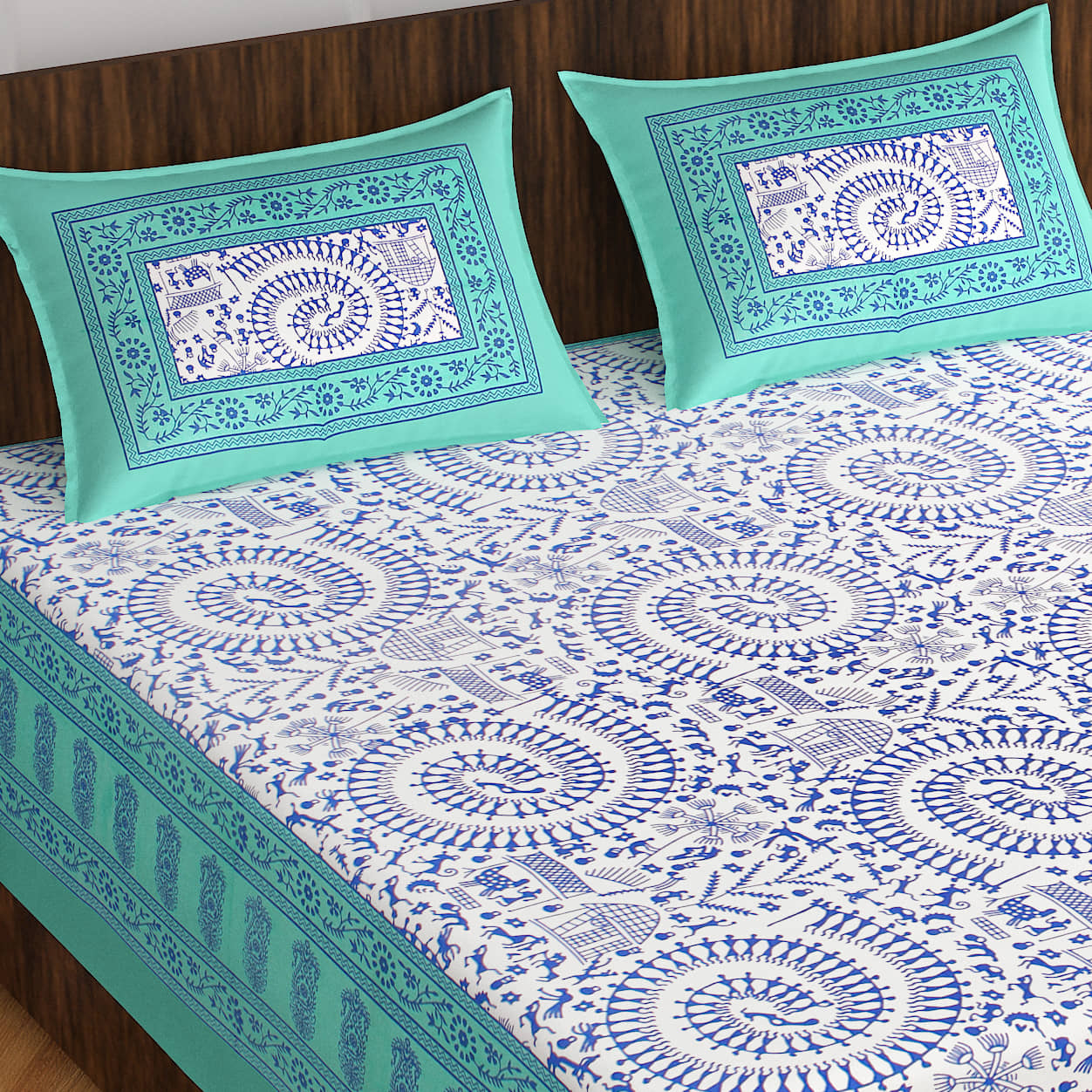 ABHACLOTHO Cotton 1 Double Bedsheet with 2 Pillow Covers ( Multicolor )