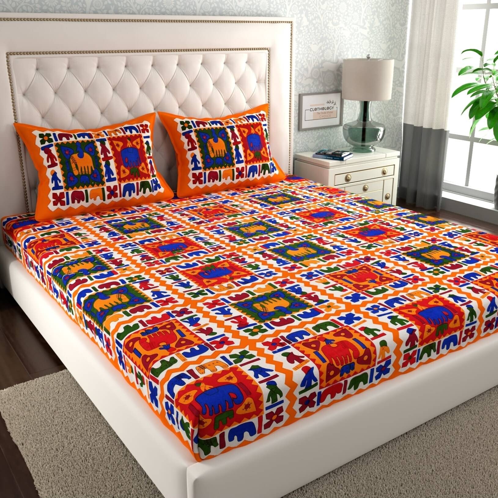     			ABHACLOTHO Cotton 1 Double Bedsheet with 2 Pillow Covers ( Yellow )