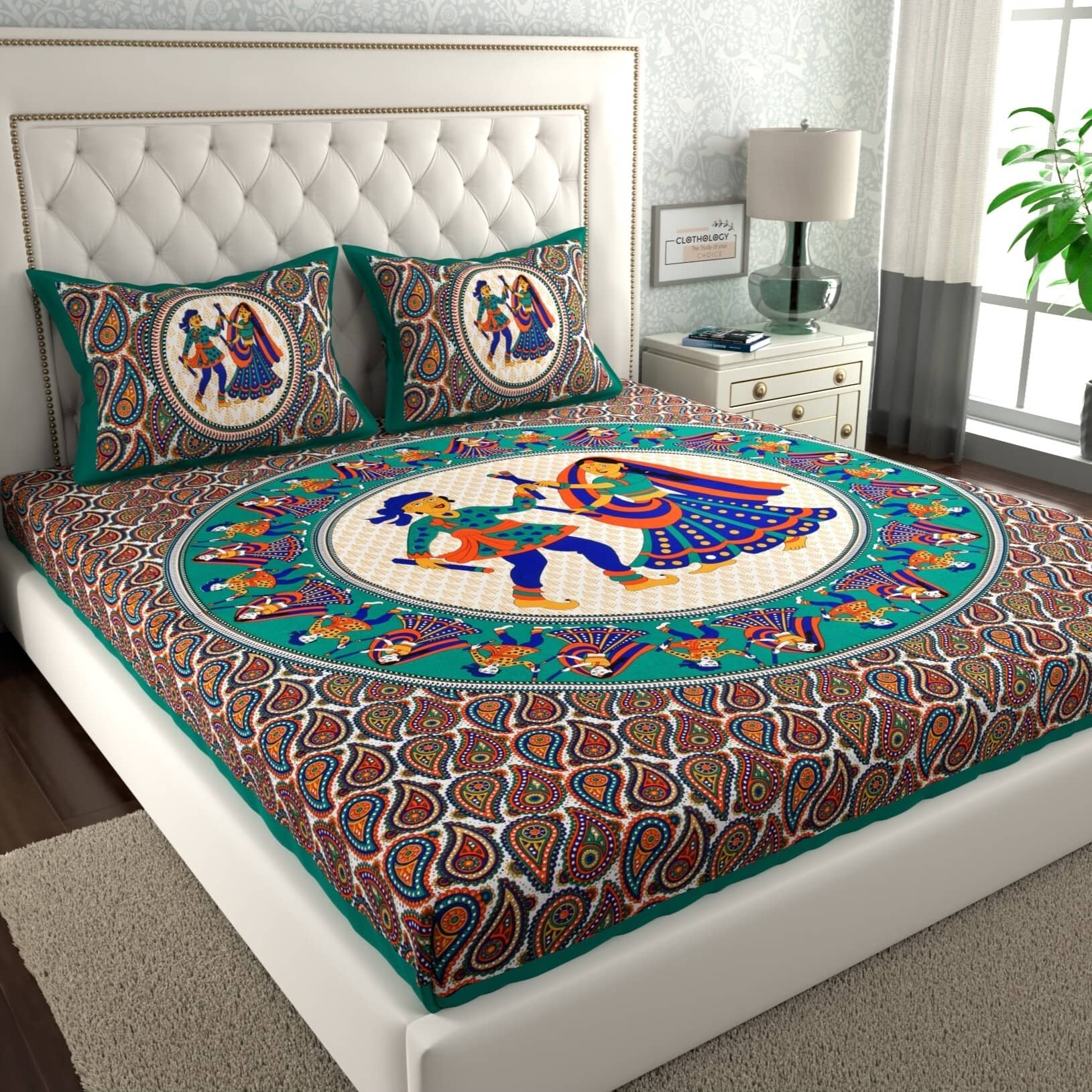 ABHACLOTHO Cotton 1 Double Bedsheet with 2 Pillow Covers ( Multicolor )