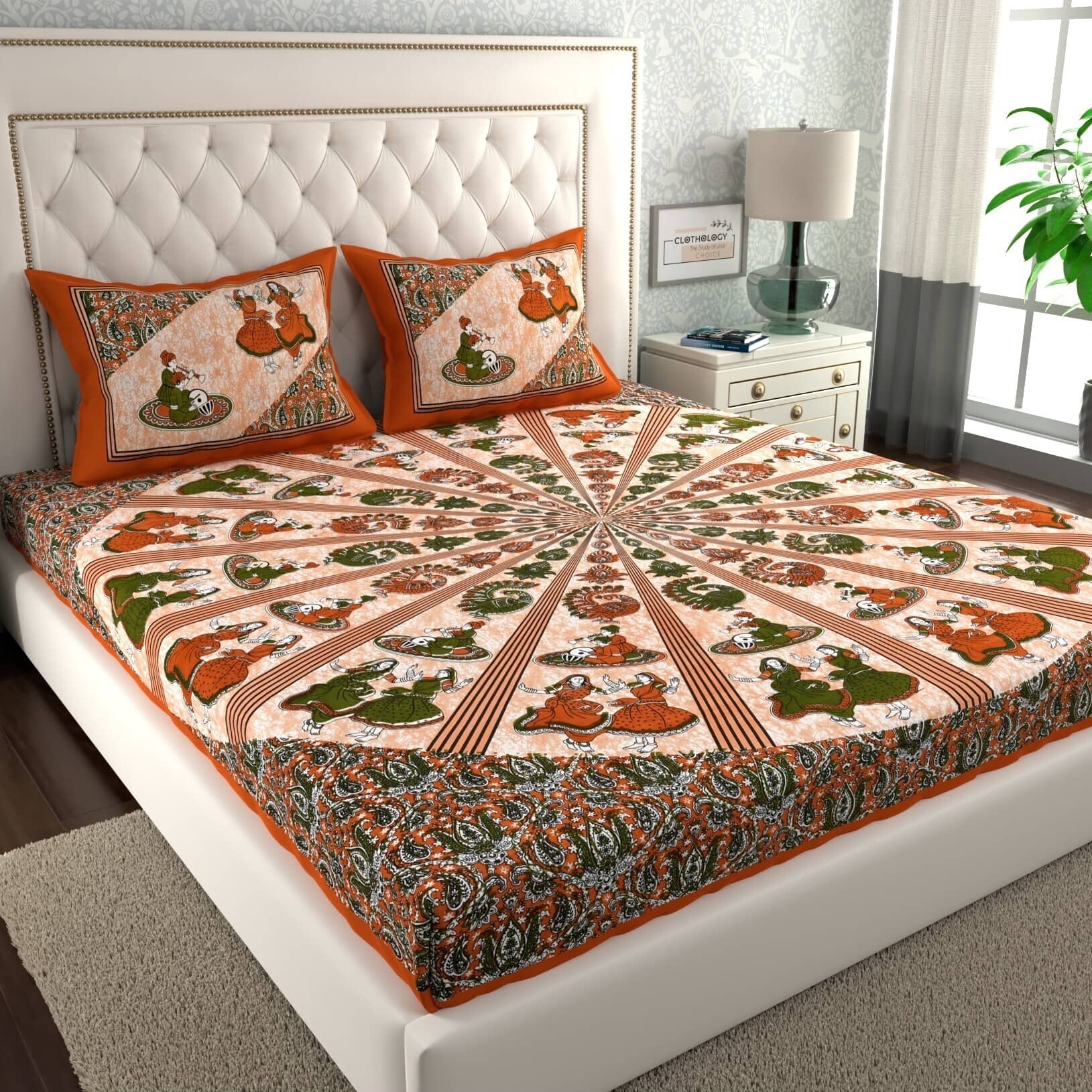 ABHACLOTHO Cotton 1 Double Bedsheet with 2 Pillow Covers ( Brown )