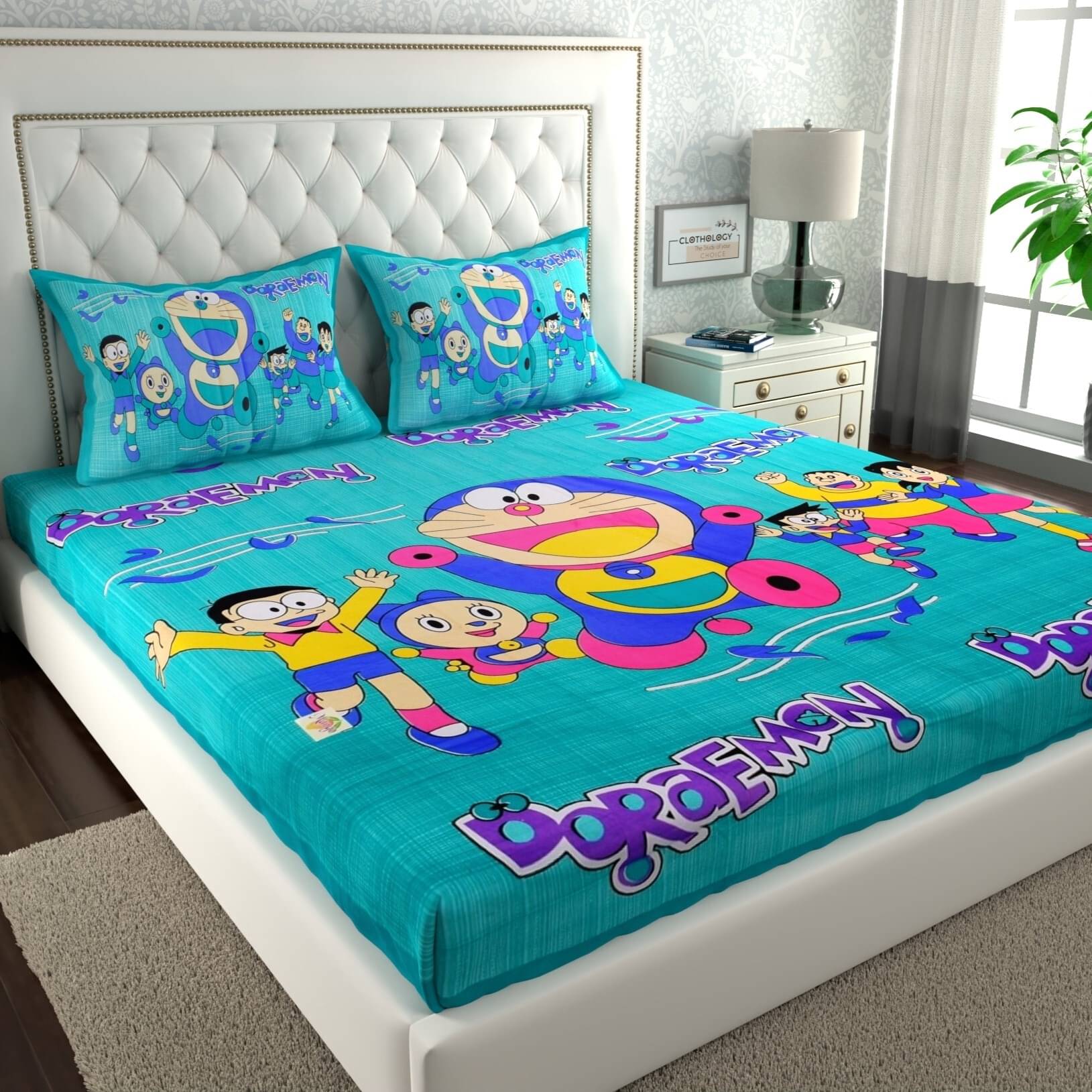     			ABHACLOTHO Cotton 1 Double Bedsheet with 2 Pillow Covers ( Purple )