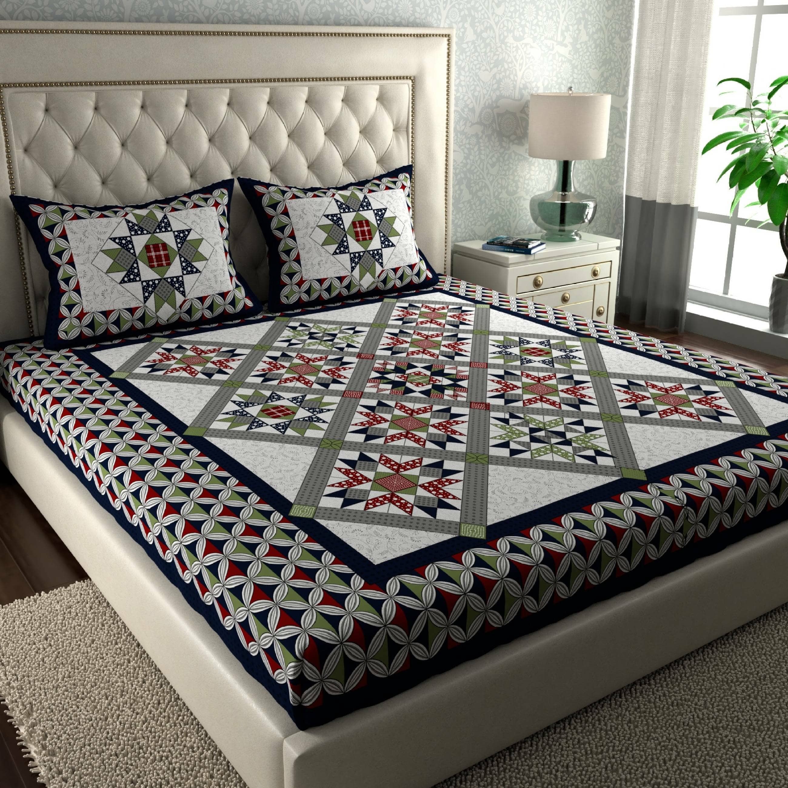 ABHACLOTHO Cotton 1 Double Bedsheet with 2 Pillow Covers ( Multicolor )