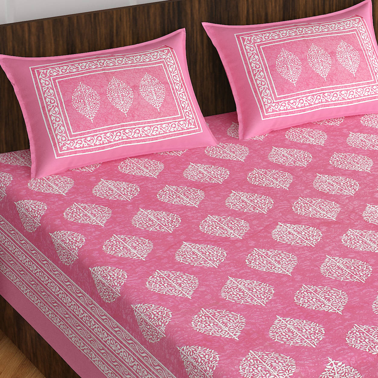     			ABHACLOTHO Cotton 1 Double Bedsheet with 2 Pillow Covers ( Pink )
