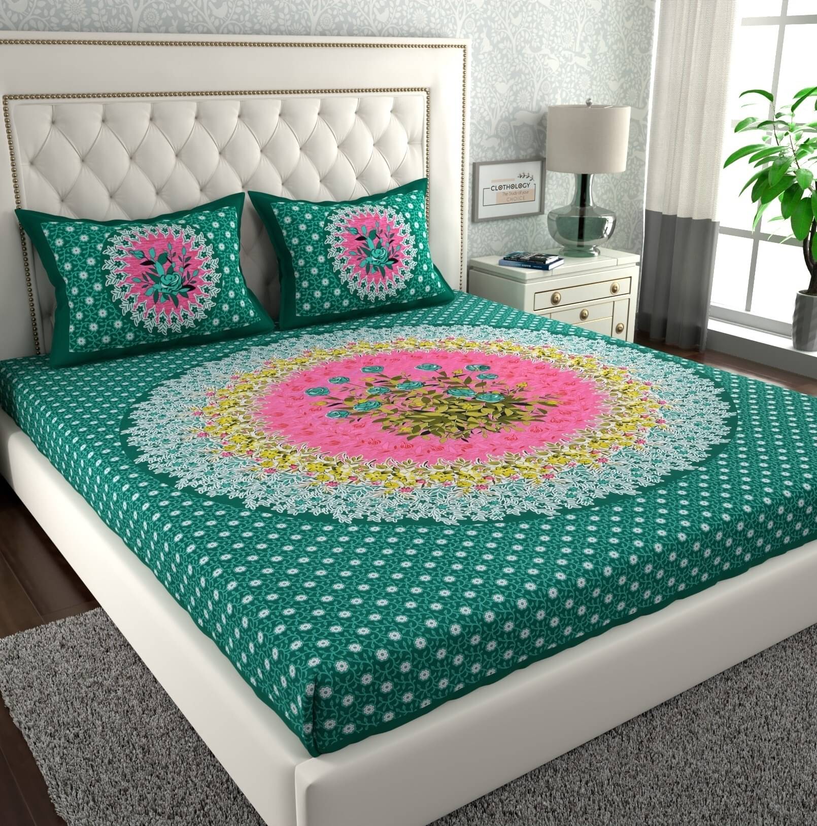 ABHACLOTHO Cotton 1 Double Bedsheet with 2 Pillow Covers ( Green )     			ABHACLOTHO Cotton 1 Double Bedsheet with 2 Pillow Covers ( Green )