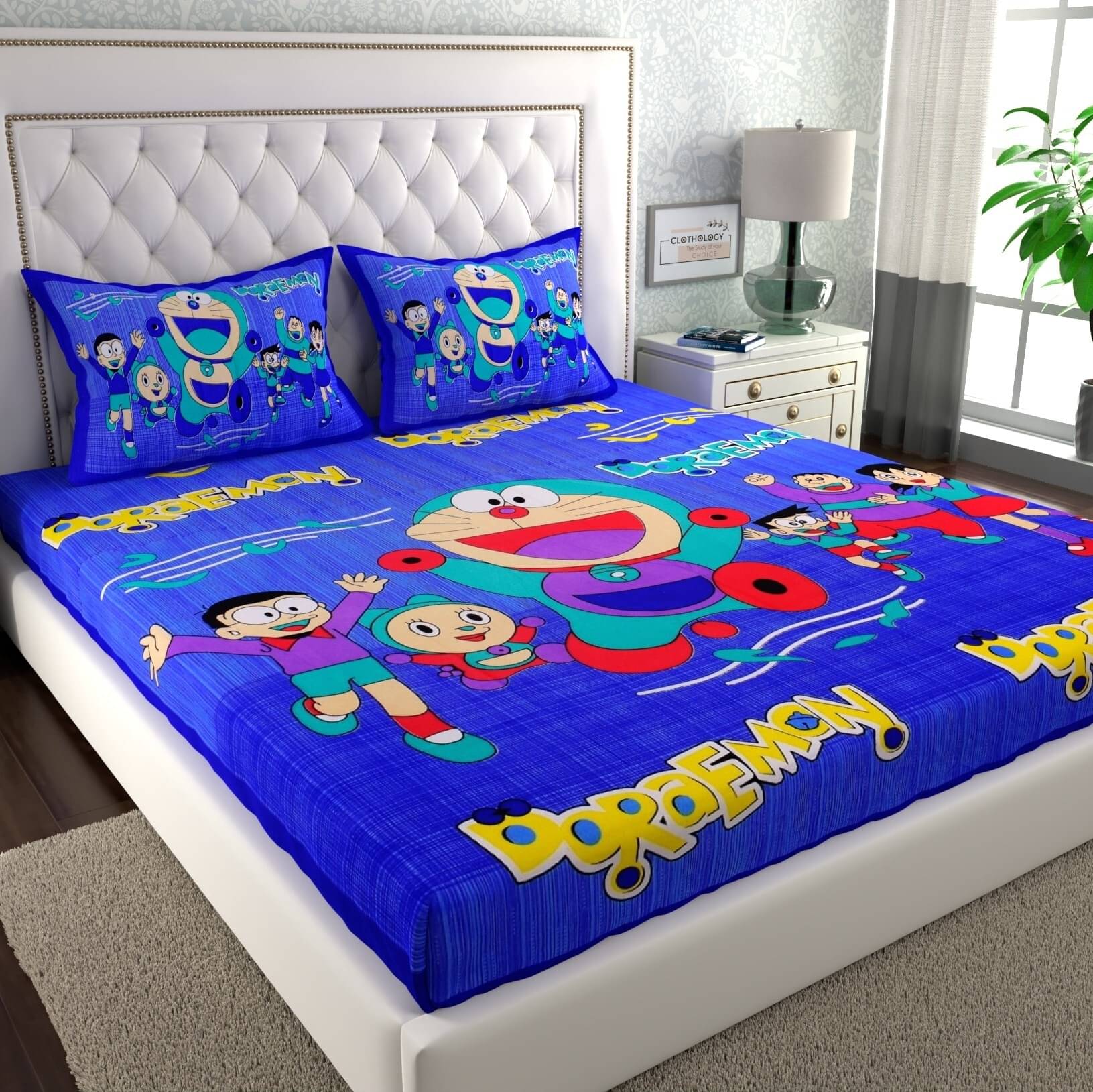 ABHACLOTHO Cotton 1 Double Bedsheet with 2 Pillow Covers ( Blue )     			ABHACLOTHO Cotton 1 Double Bedsheet with 2 Pillow Covers ( Blue )