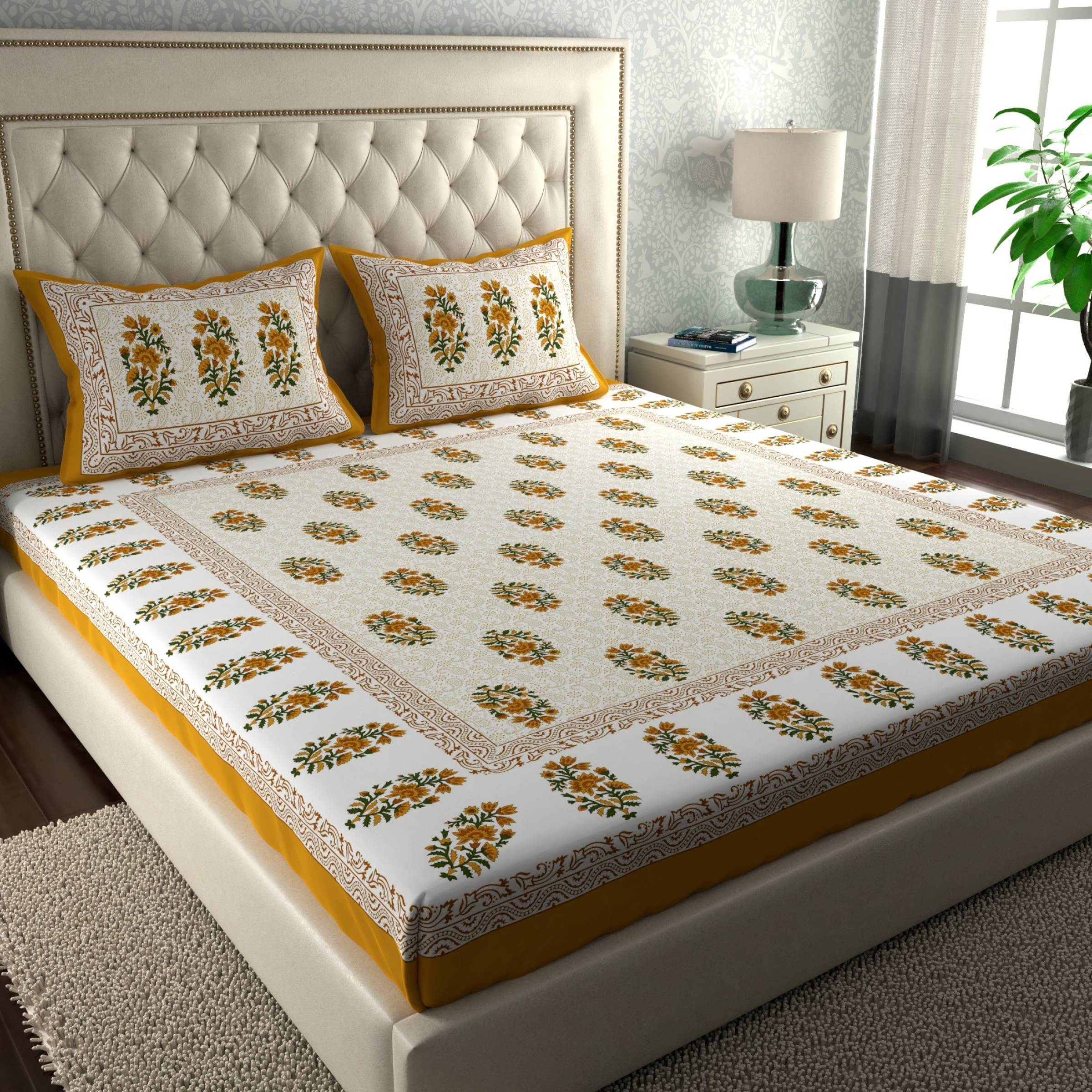 ABHACLOTHO Cotton 1 Double Bedsheet with 2 Pillow Covers ( Yellow )     			ABHACLOTHO Cotton 1 Double Bedsheet with 2 Pillow Covers ( Yellow )