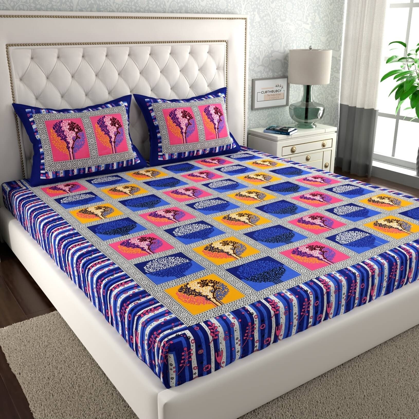 ABHACLOTHO Cotton 1 Double Bedsheet with 2 Pillow Covers ( Multicolor )     			ABHACLOTHO Cotton 1 Double Bedsheet with 2 Pillow Covers ( Multicolor )