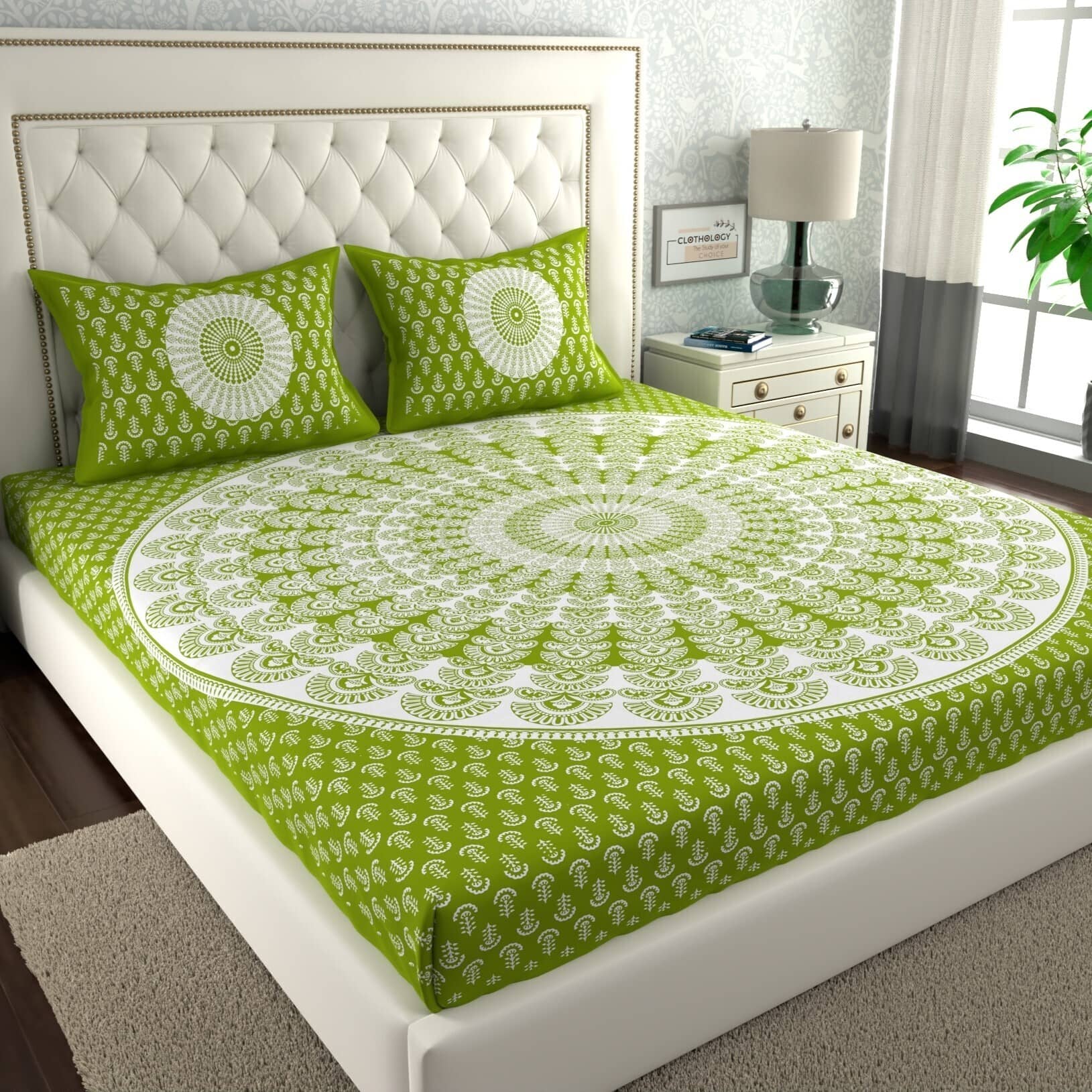 ABHACLOTHO Cotton 1 Double Bedsheet with 2 Pillow Covers ( Multicolor )