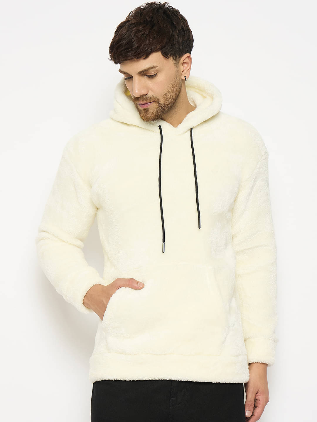     			BICHARA Fleece Hooded Men's Sweatshirt - White ( Pack of 1 )