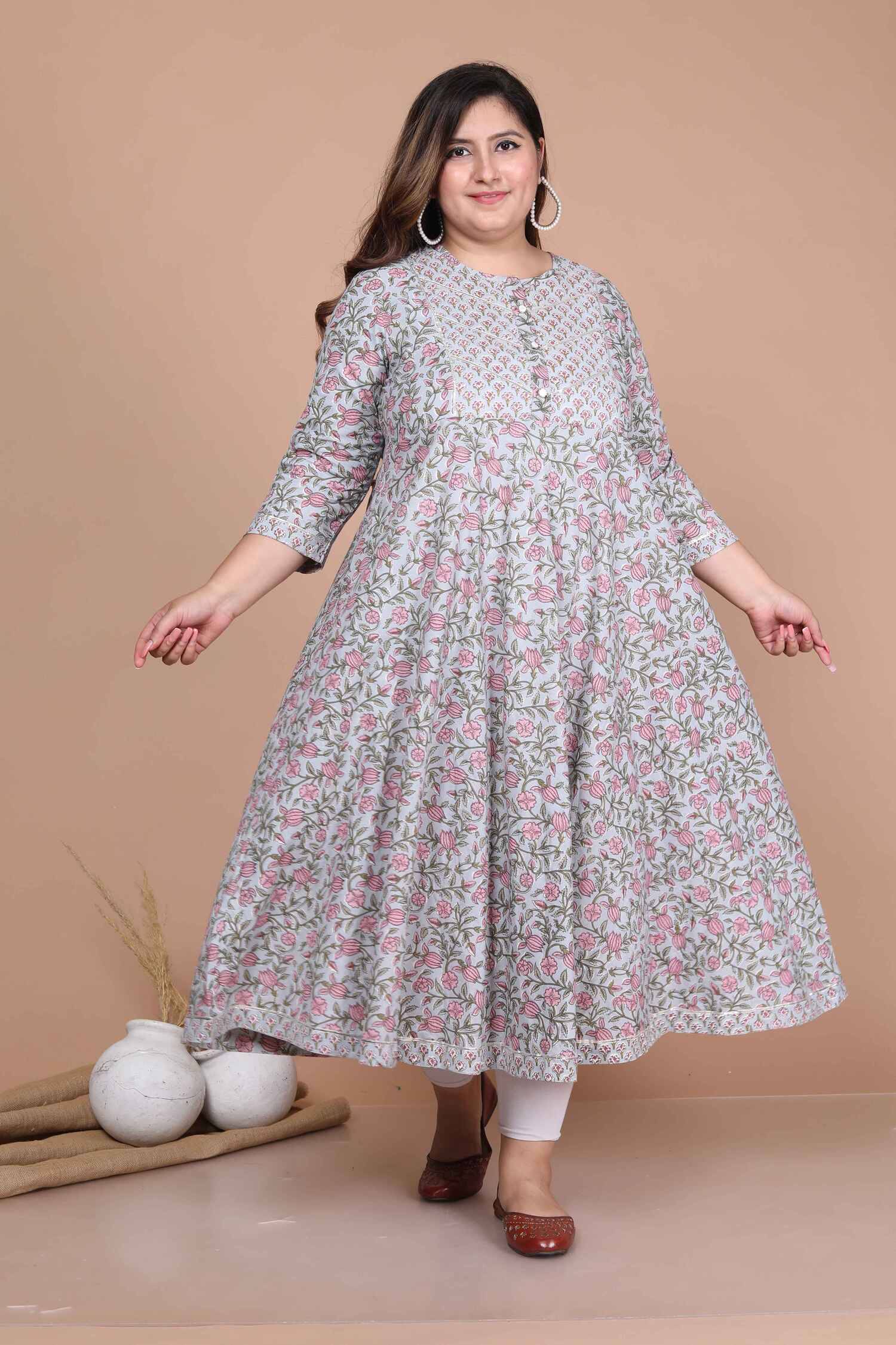 Doriyaan Pack of 1 Cotton Printed Anarkali Women's Kurti - ( Blue ) Doriyaan Pack of 1 Cotton Printed Anarkali Women's Kurti - ( Blue )