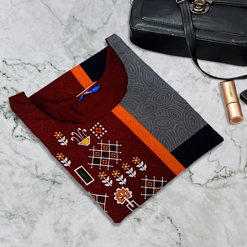     			Ethnic Basket Pack of 1 Crepe Printed A-line Women's Kurti - ( Maroon )