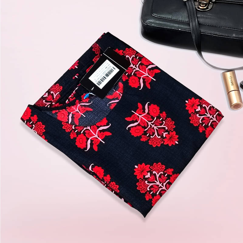    			Ethnic Basket Pack of 1 Crepe Printed A-line Women's Kurti - ( Red & Blue )