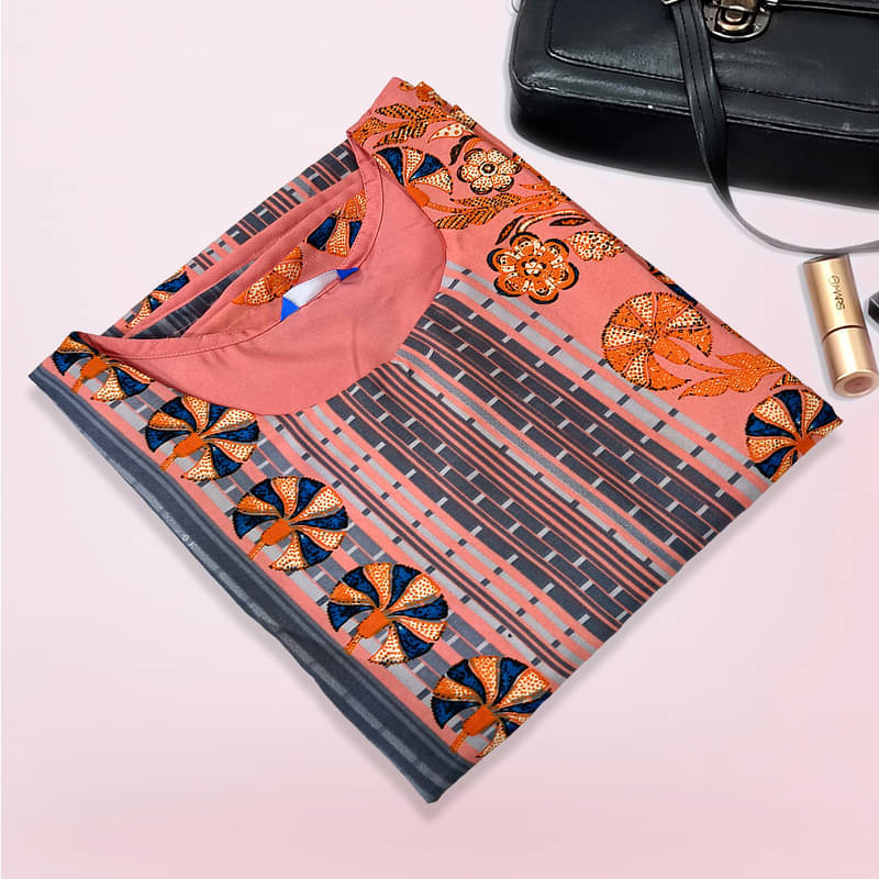 Ethnic Basket Pack of 1 Crepe Printed A-line Women's Kurti - ( Peach )     			Ethnic Basket Pack of 1 Crepe Printed A-line Women's Kurti - ( Peach )