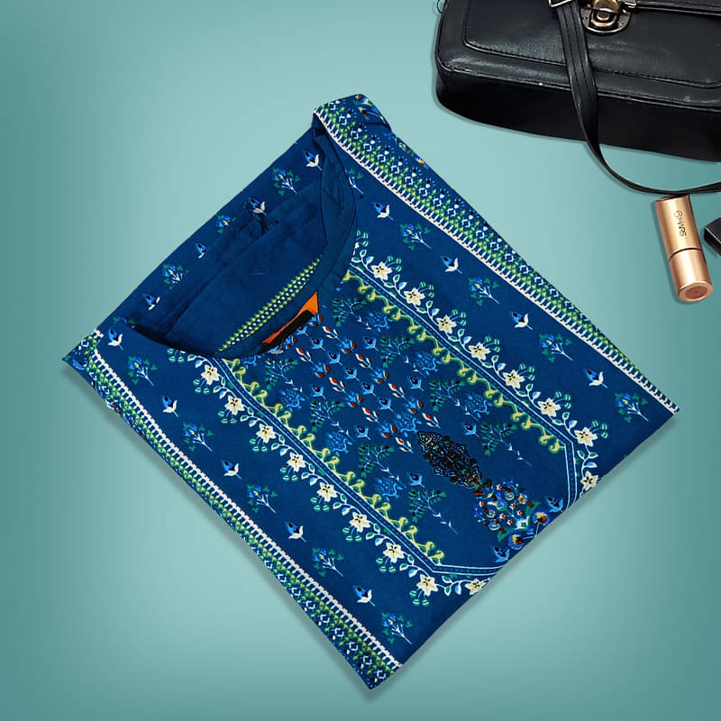 Ethnic Basket Pack of 1 Crepe Printed A-line Women's Kurti - ( Teal )     			Ethnic Basket Pack of 1 Crepe Printed A-line Women's Kurti - ( Teal )