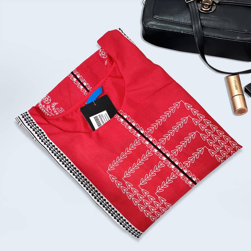 Ethnic Basket Pack of 1 Crepe Printed A-line Women's Kurti - ( Red ) Ethnic Basket Pack of 1 Crepe Printed A-line Women's Kurti - ( Red )