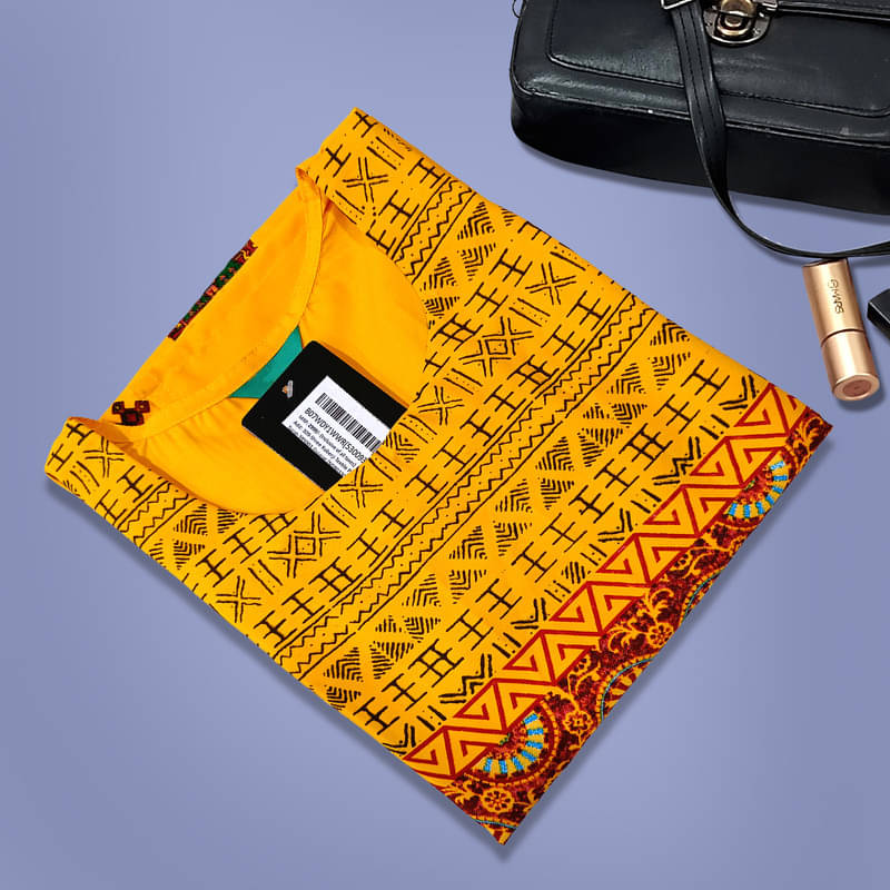 Ethnic Basket Pack of 1 Crepe Printed A-line Women's Kurti - ( Yellow ) Ethnic Basket Pack of 1 Crepe Printed A-line Women's Kurti - ( Yellow )