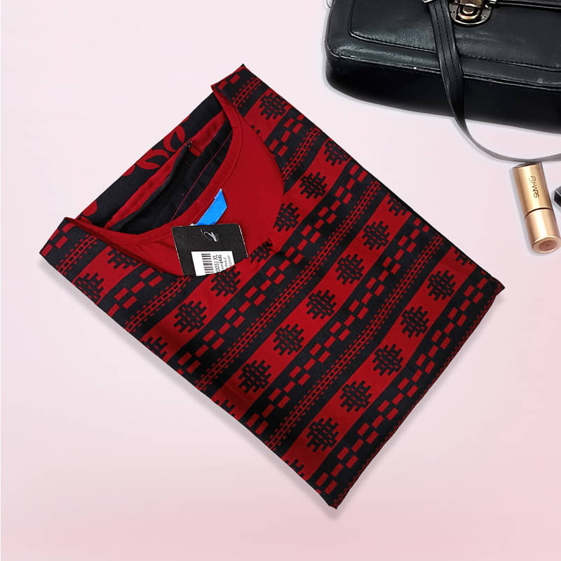     			Ethnic Basket Pack of 1 Crepe Printed A-line Women's Kurti - ( Red )