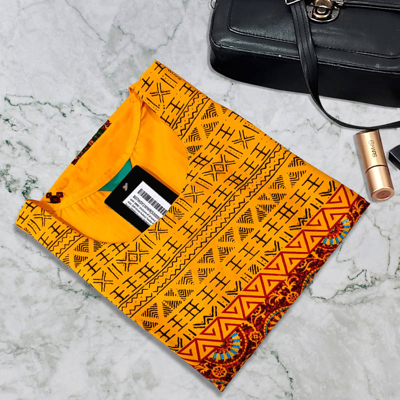     			Ethnic Basket Pack of 1 Crepe Printed A-line Women's Kurti - ( Yellow )