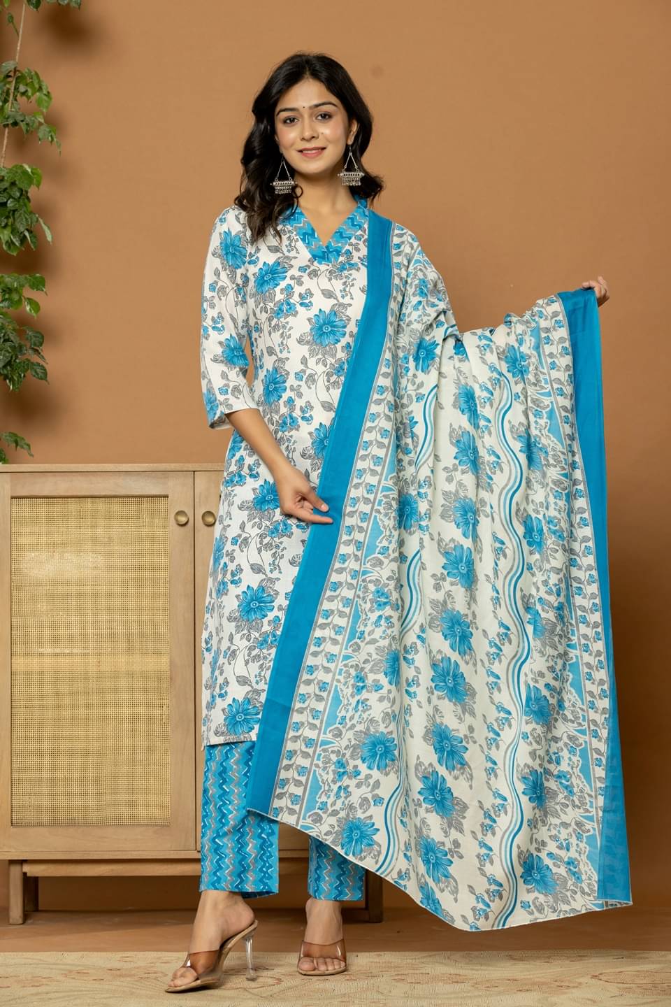     			Flamboyant Cotton Printed Kurti With Pants Women's Stitched Salwar Suit - White ( Pack of 1 )