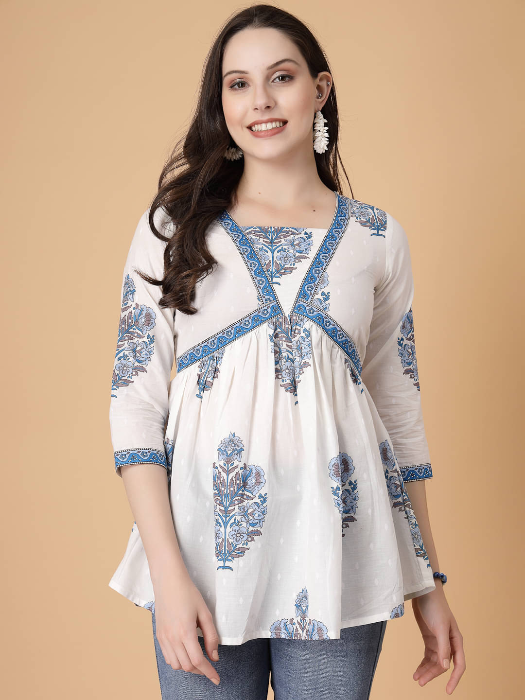     			GOD BLESS Women's Cotton Peplum Top ( White )