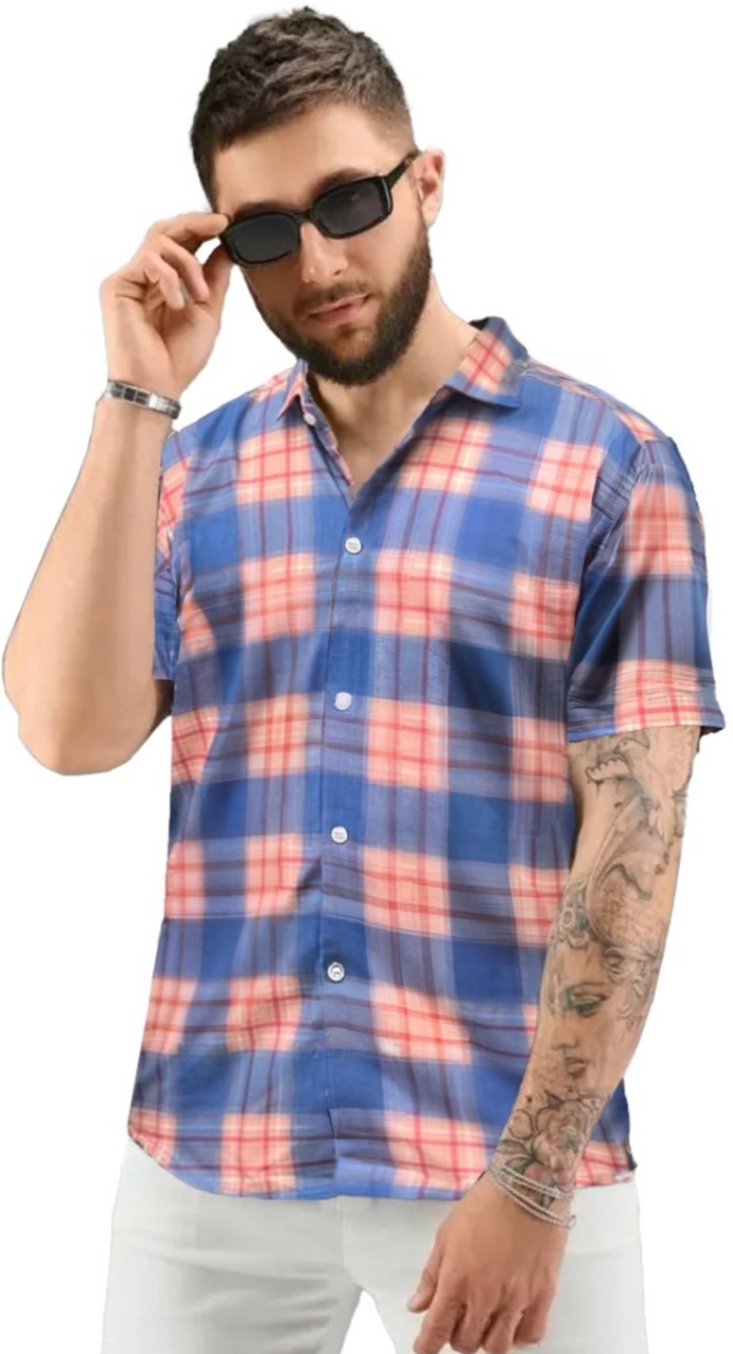 Leotude Cotton Blend Regular Fit Checks Half Sleeves Men's Casual Shirt - Red ( Pack of 1 )