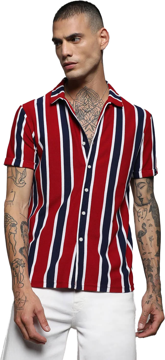 Leotude Cotton Blend Regular Fit Striped Half Sleeves Men's Casual Shirt - Red ( Pack of 1 ) Leotude Cotton Blend Regular Fit Striped Half Sleeves Men's Casual Shirt - Red ( Pack of 1 )