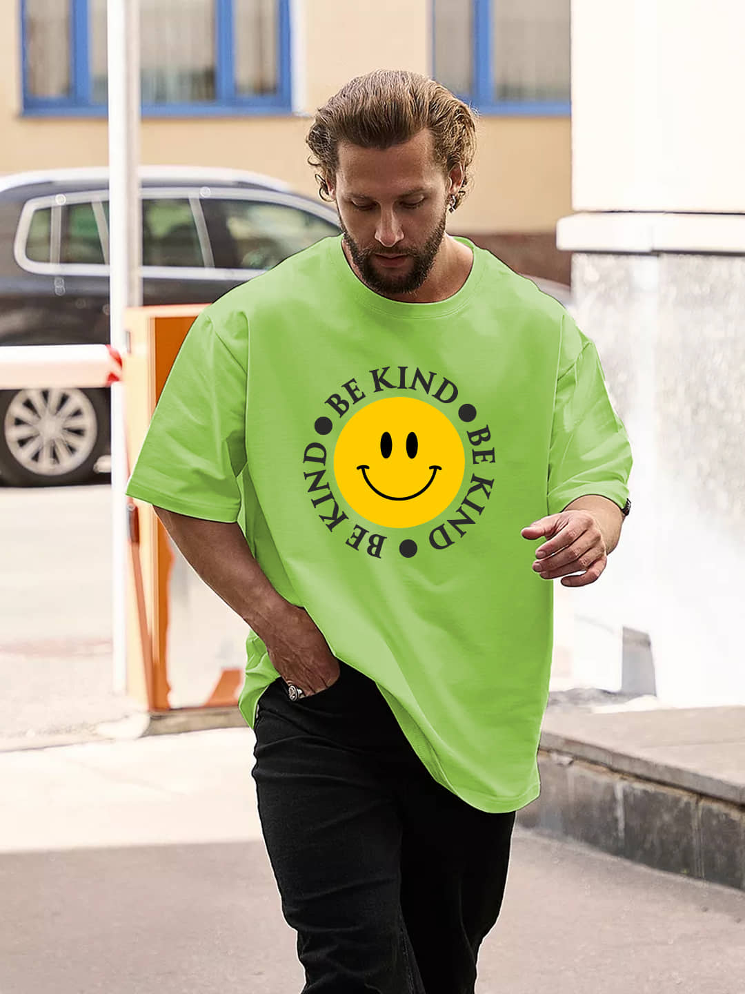 Leotude Men Cotton Blend Oversized Fit Printed T-Shirt ( Green )