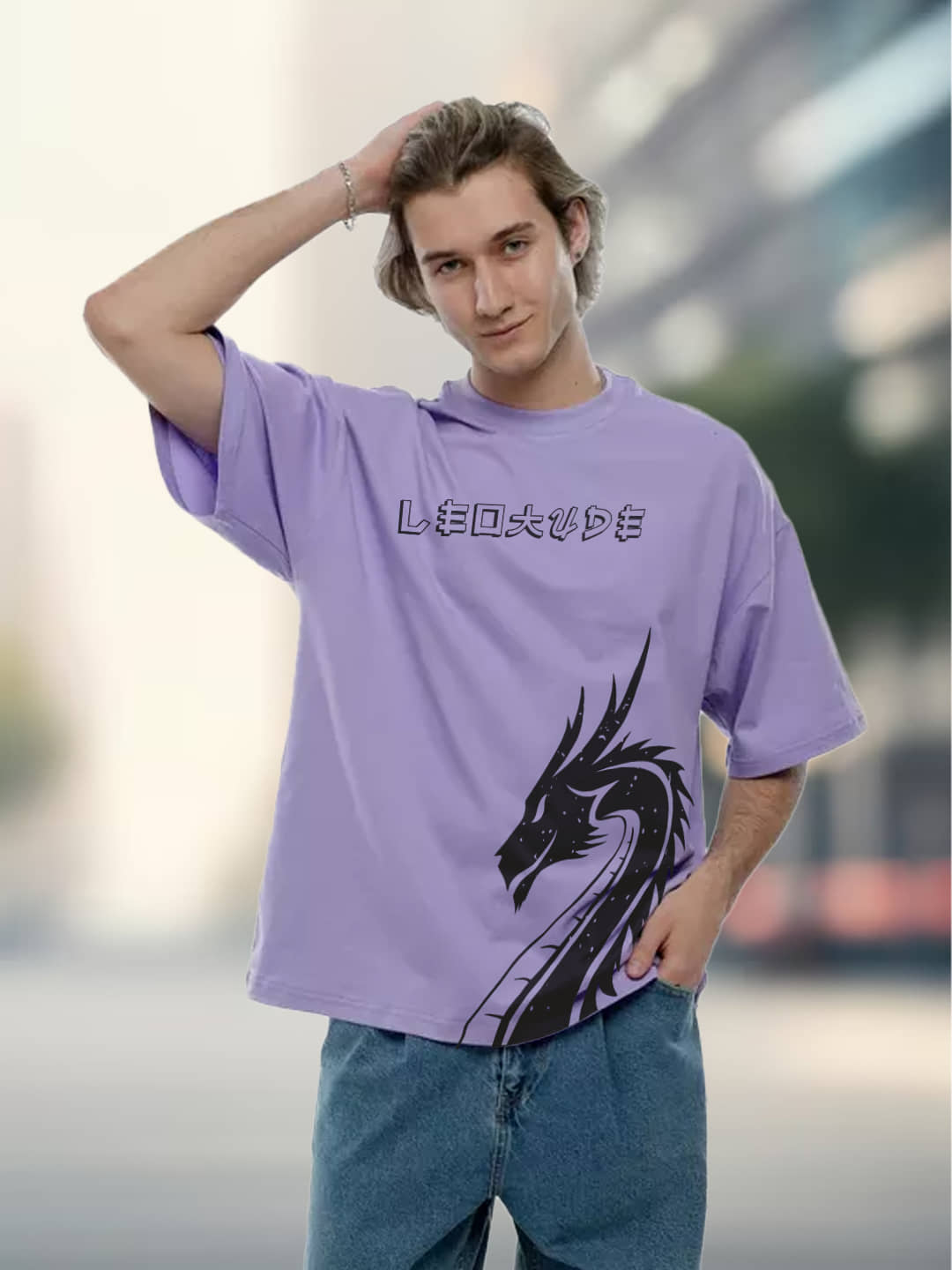 Leotude Men Cotton Blend Oversized Fit Printed T-Shirt ( Purple )