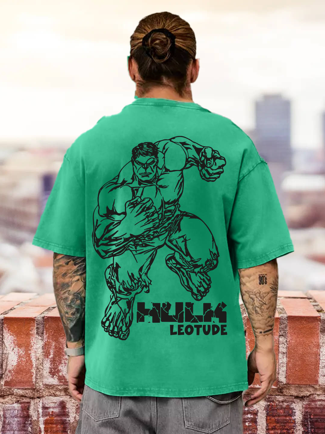 Leotude Pack of 1 Cotton Blend Oversized Fit Men's T-Shirt ( Green )     			Leotude Pack of 1 Cotton Blend Oversized Fit Men's T-Shirt ( Green )