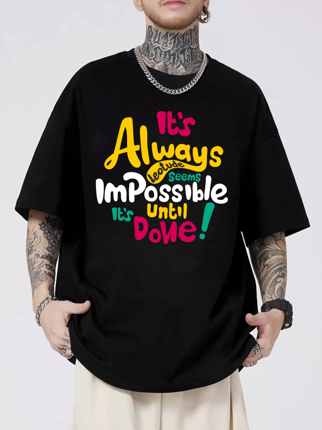 Leotude Pack of 1 Cotton Blend Oversized Fit Men's T-Shirt ( Black )     			Leotude Pack of 1 Cotton Blend Oversized Fit Men's T-Shirt ( Black )