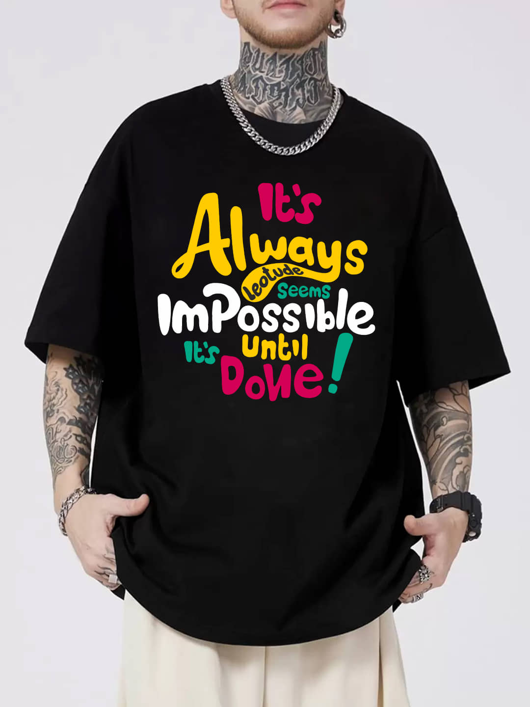 Leotude Pack of 1 Cotton Blend Oversized Fit Men's T-Shirt ( Black )
