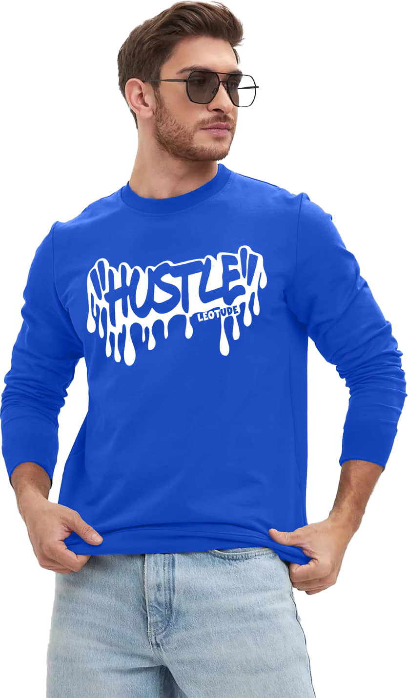 Leotude Men Cotton Blend Regular Fit Printed T-Shirt ( Blue )
