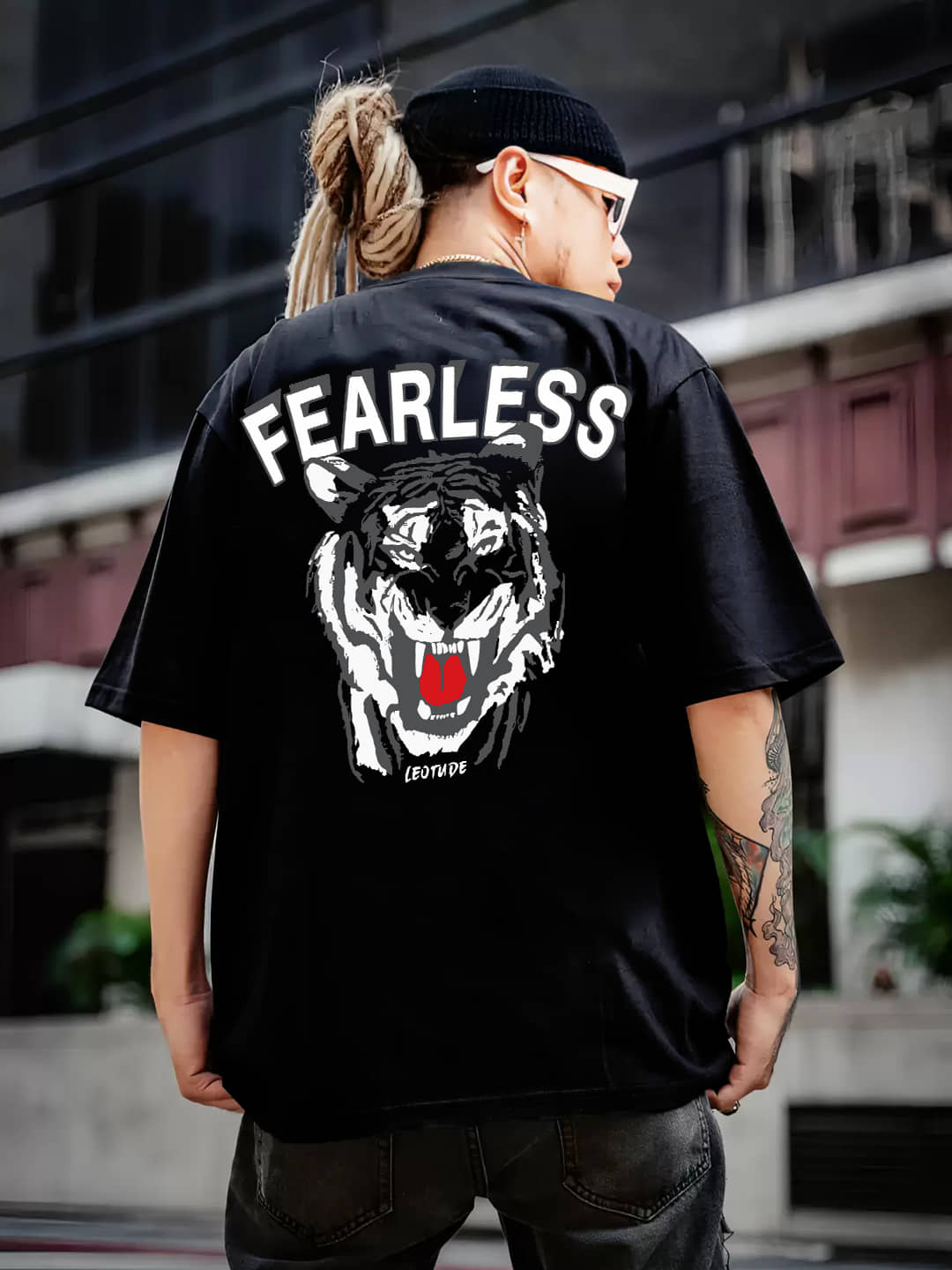 Leotude Pack of 1 Cotton Blend Oversized Fit Men's T-Shirt ( Black )