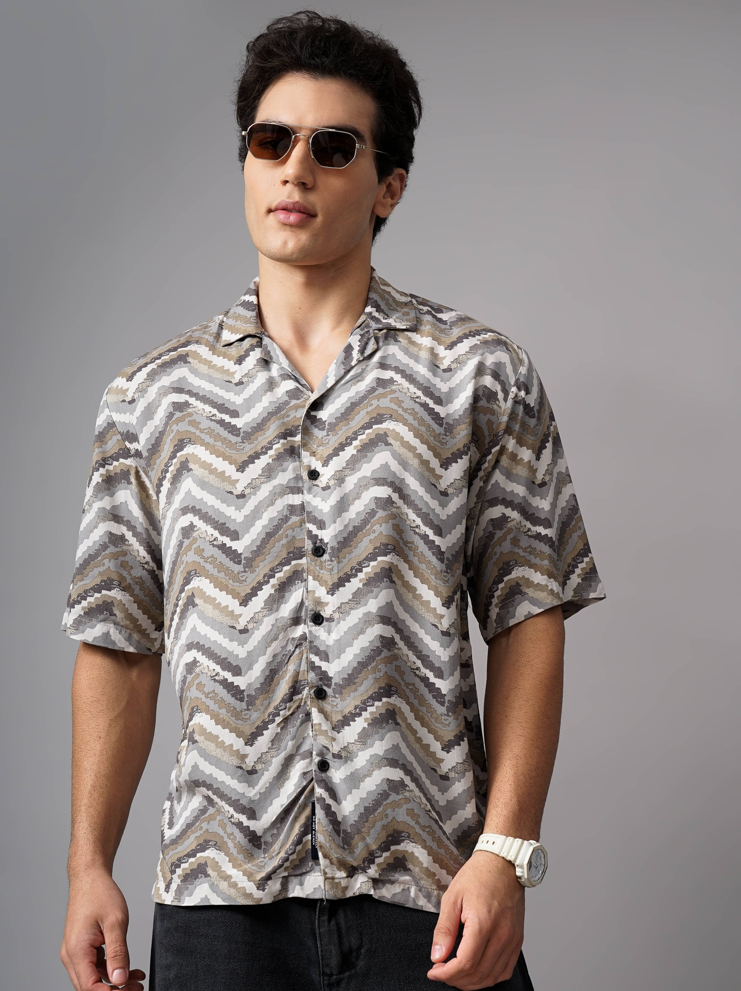     			Paul Street Rayon Oversized Fit Printed Half Sleeves Men's Casual Shirt - Brown ( Pack of 1 )