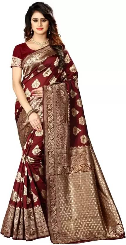     			Saadhvi Silk Embellished Saree With Unstitched Blouse Piece ( Maroon )