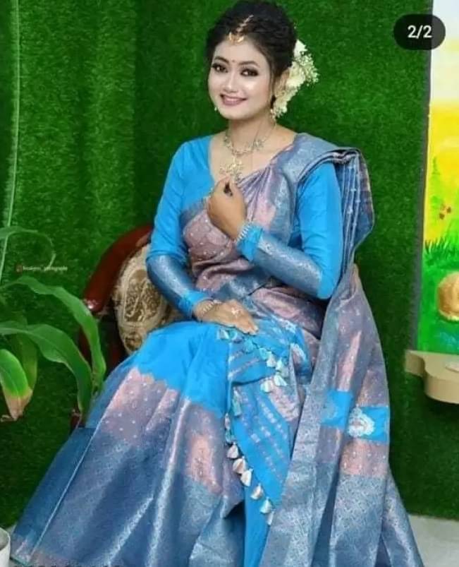     			Samai Silk Embellished Saree With Unstitched Blouse Piece ( LightBLue )
