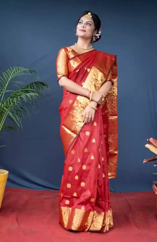     			Samai Silk Embellished Saree With Unstitched Blouse Piece ( Red )
