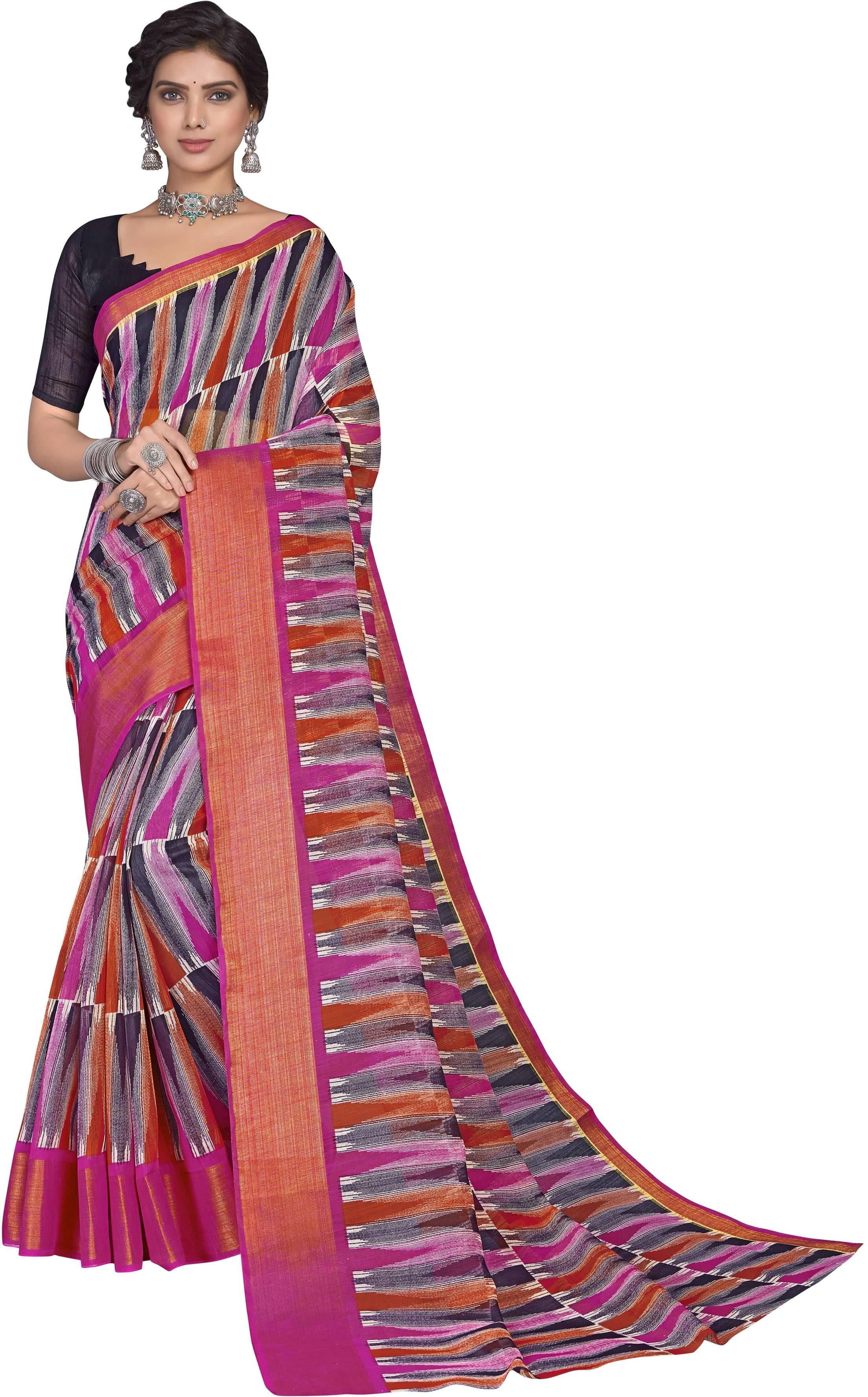     			Sariya Cotton Blend Printed Saree With Unstitched Blouse Piece ( Pink )
