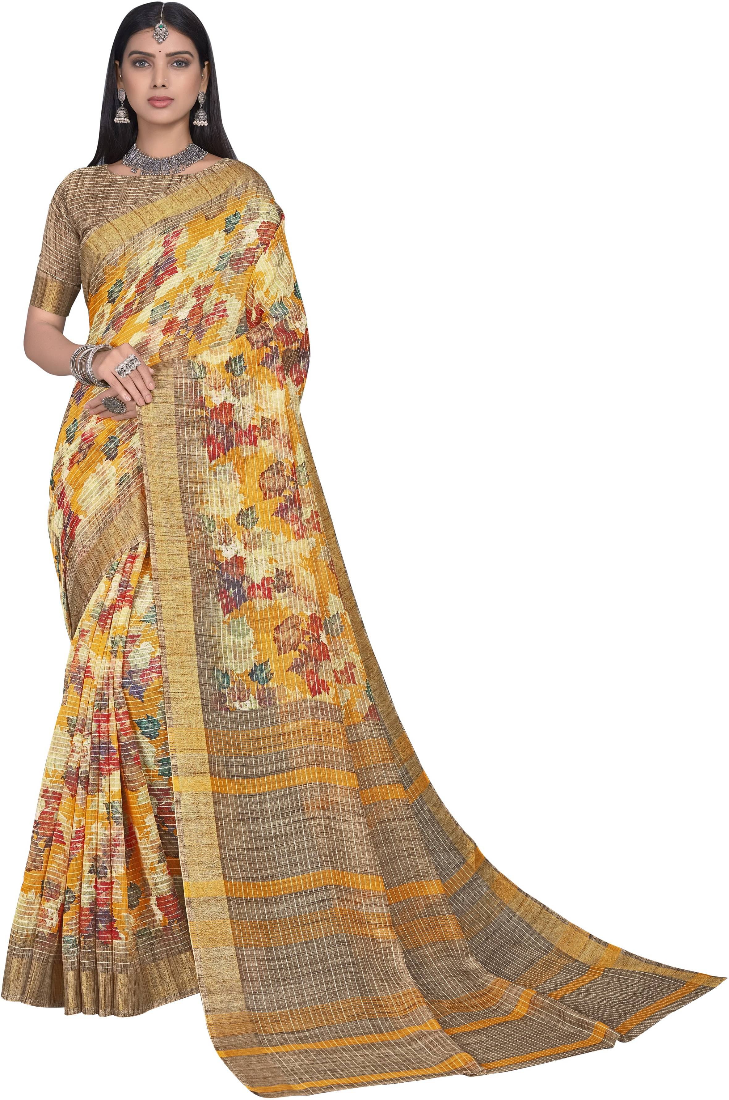 Sariya Viscose Printed Saree With Unstitched Blouse Piece ( Yellow ) Sariya Viscose Printed Saree With Unstitched Blouse Piece ( Yellow )