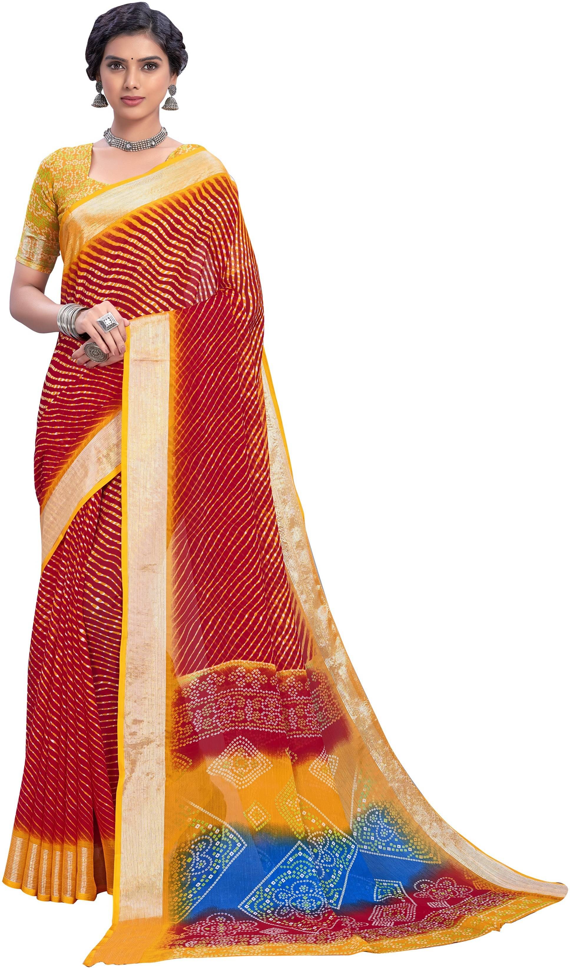 Sariya Viscose Printed Saree With Unstitched Blouse Piece ( Orange ) Sariya Viscose Printed Saree With Unstitched Blouse Piece ( Orange )