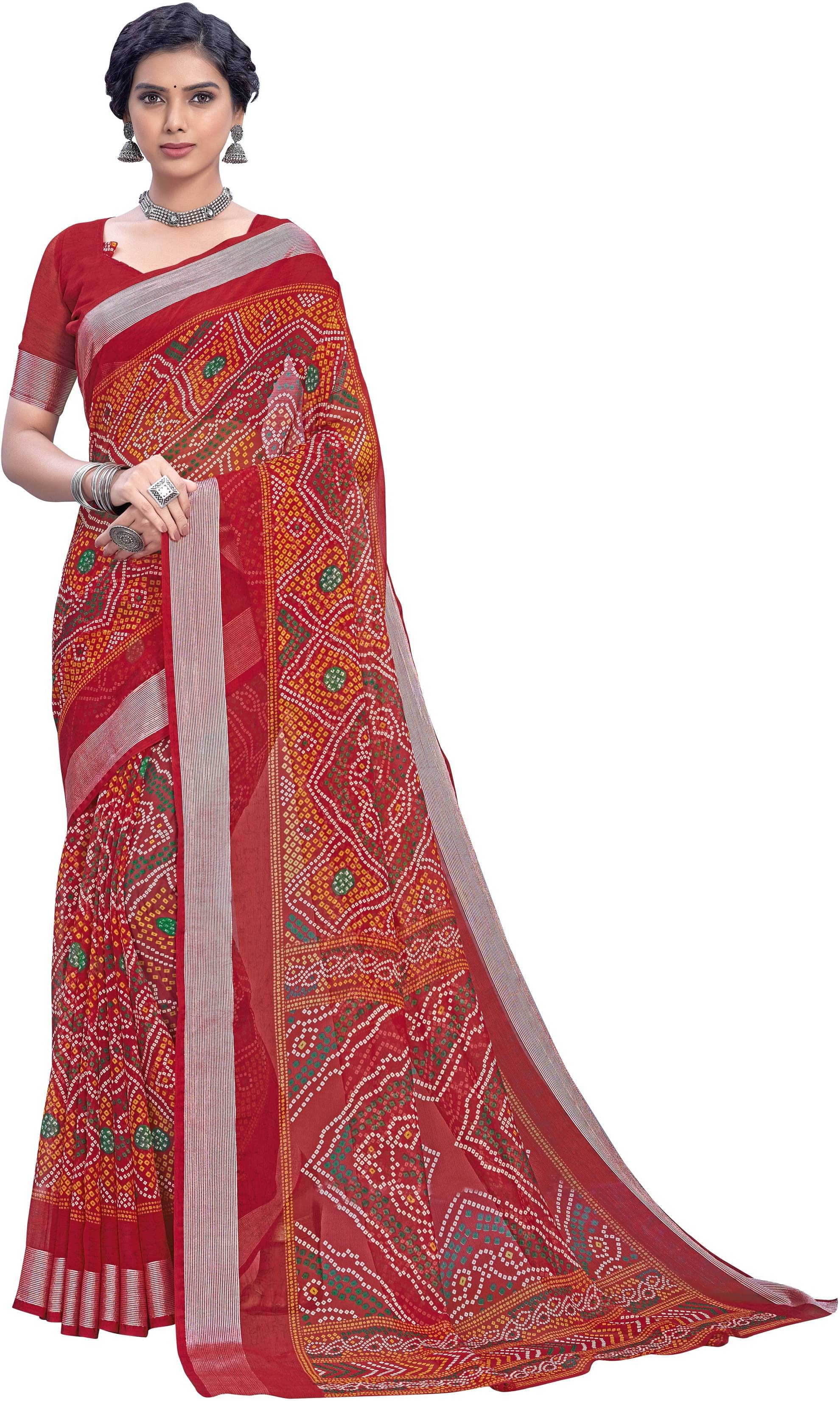 Sariya Viscose Printed Saree With Unstitched Blouse Piece ( Red )     			Sariya Viscose Printed Saree With Unstitched Blouse Piece ( Red )