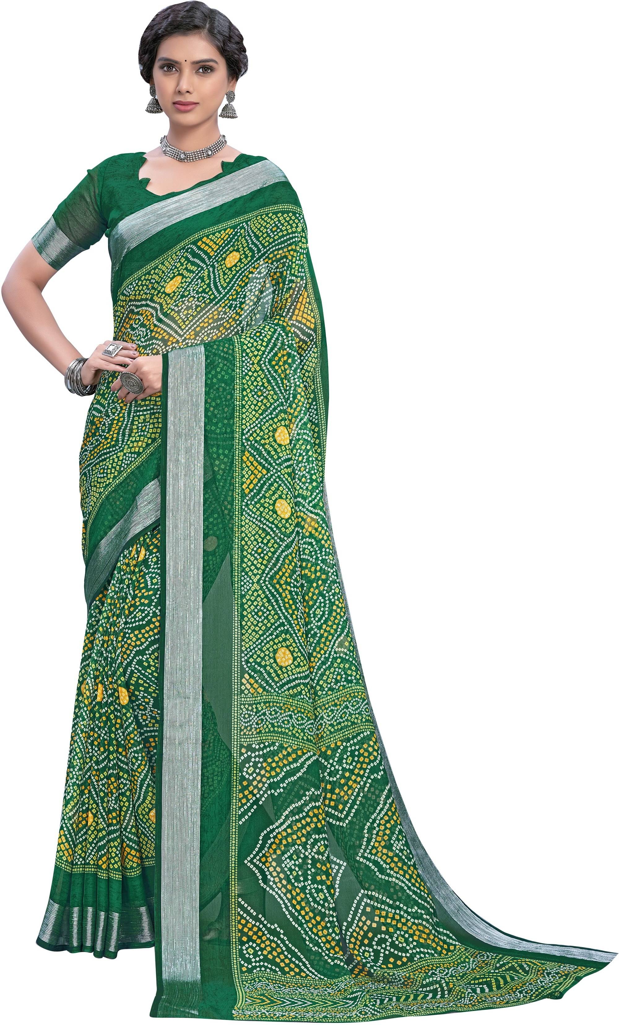     			Sariya Viscose Printed Saree With Unstitched Blouse Piece ( Green )